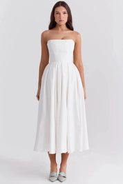 Women Strapless Midi Dress | Pleated A Line Occasion Wear-Women Dress-Homefinn