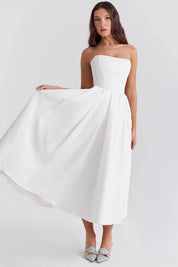 Women Strapless Midi Dress | Pleated A Line Occasion Wear-Women Dress-Homefinn