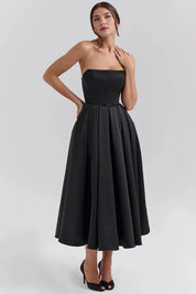 Women Strapless Midi Dress | Pleated A Line Occasion Wear-Women Dress-Homefinn