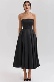 Women Strapless Midi Dress | Pleated A Line Occasion Wear-Women Dress-Homefinn