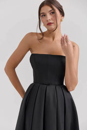 Women Strapless Midi Dress | Pleated A Line Occasion Wear-Women Dress-Homefinn