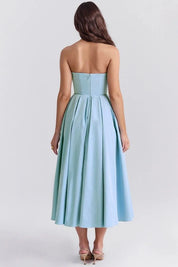 Women Strapless Midi Dress | Pleated A Line Occasion Wear-Women Dress-Homefinn