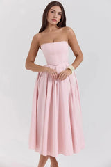 Women's Strapless Midi Dress | Pleated A Line Occasion Wear