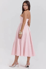 Women Strapless Midi Dress | Pleated A Line Occasion Wear-Women Dress-Homefinn