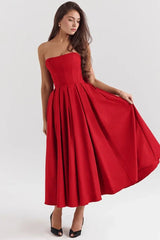 Women's Strapless Midi Dress | Pleated A Line Occasion Wear