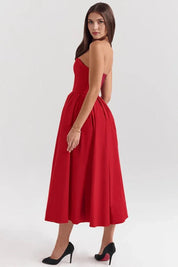 Women Strapless Midi Dress | Pleated A Line Occasion Wear-Women Dress-Homefinn