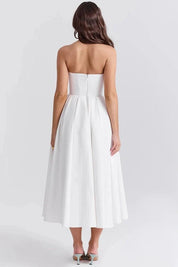 Women Strapless Midi Dress | Pleated A Line Occasion Wear-Women Dress-Homefinn
