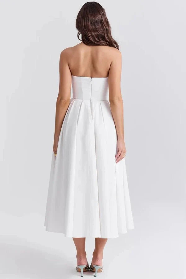 Women Strapless Midi Dress | Pleated A Line Occasion Wear-Women Dress-Homefinn