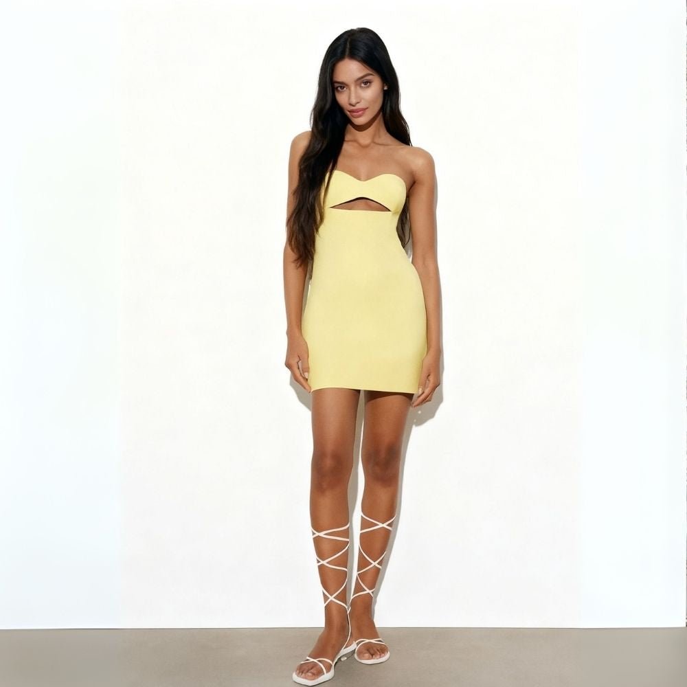 Women Strapless Mini Dress | Cut Out Bodycon Party Wear-Women Dress-Homefinn