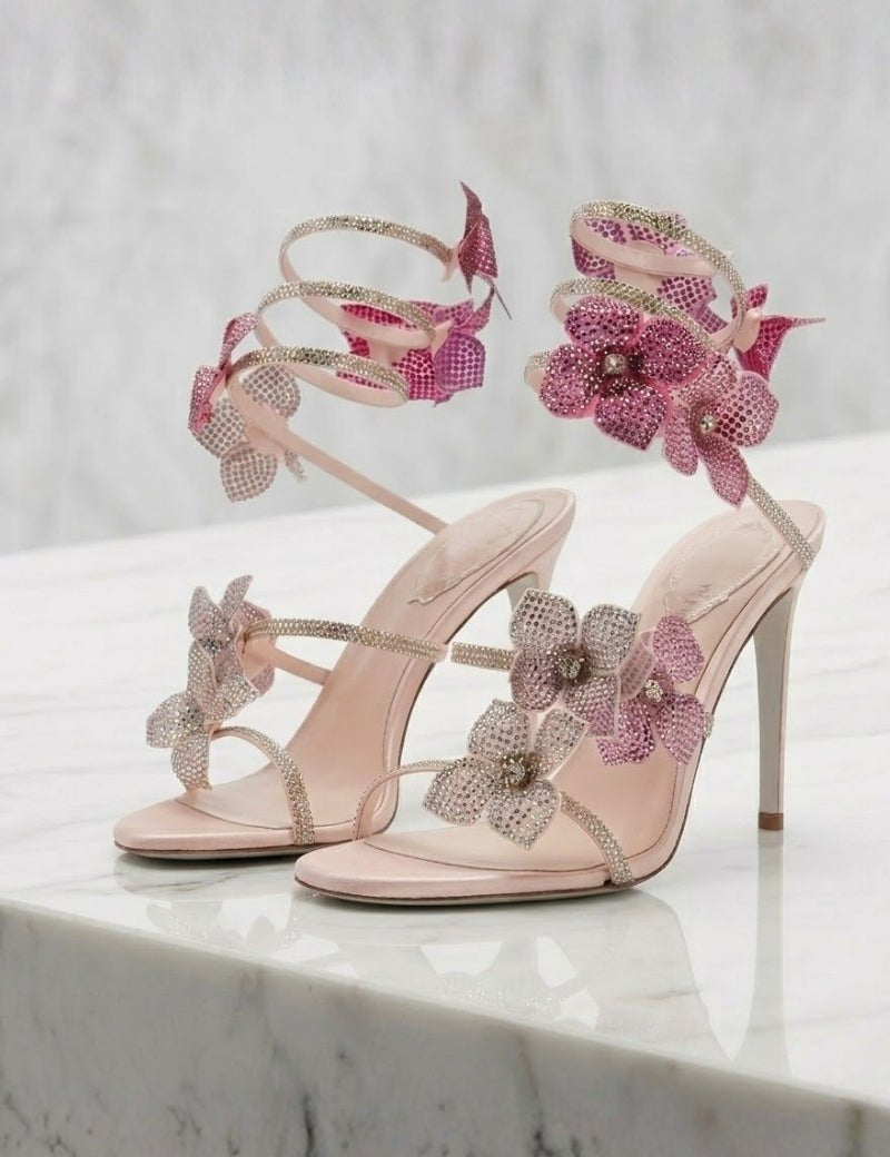 Women Strappy High Heel Sandals | Butterfly Lace Up Occasion Shoes-Women Shoes-Homefinn