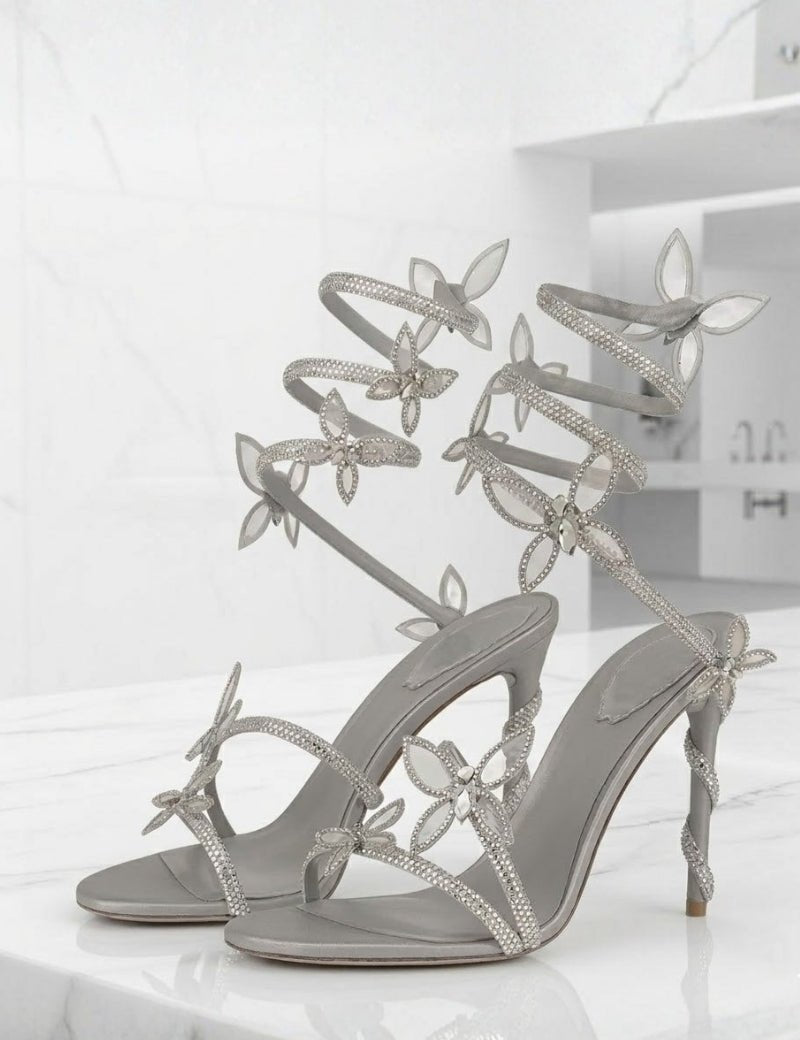 Women Strappy High Heel Sandals | Butterfly Lace Up Occasion Shoes-Women Shoes-Homefinn