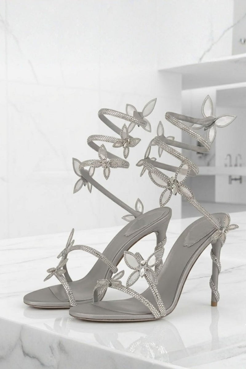 Women Strappy High Heel Sandals | Butterfly Lace Up Occasion Shoes-Women Shoes-Homefinn