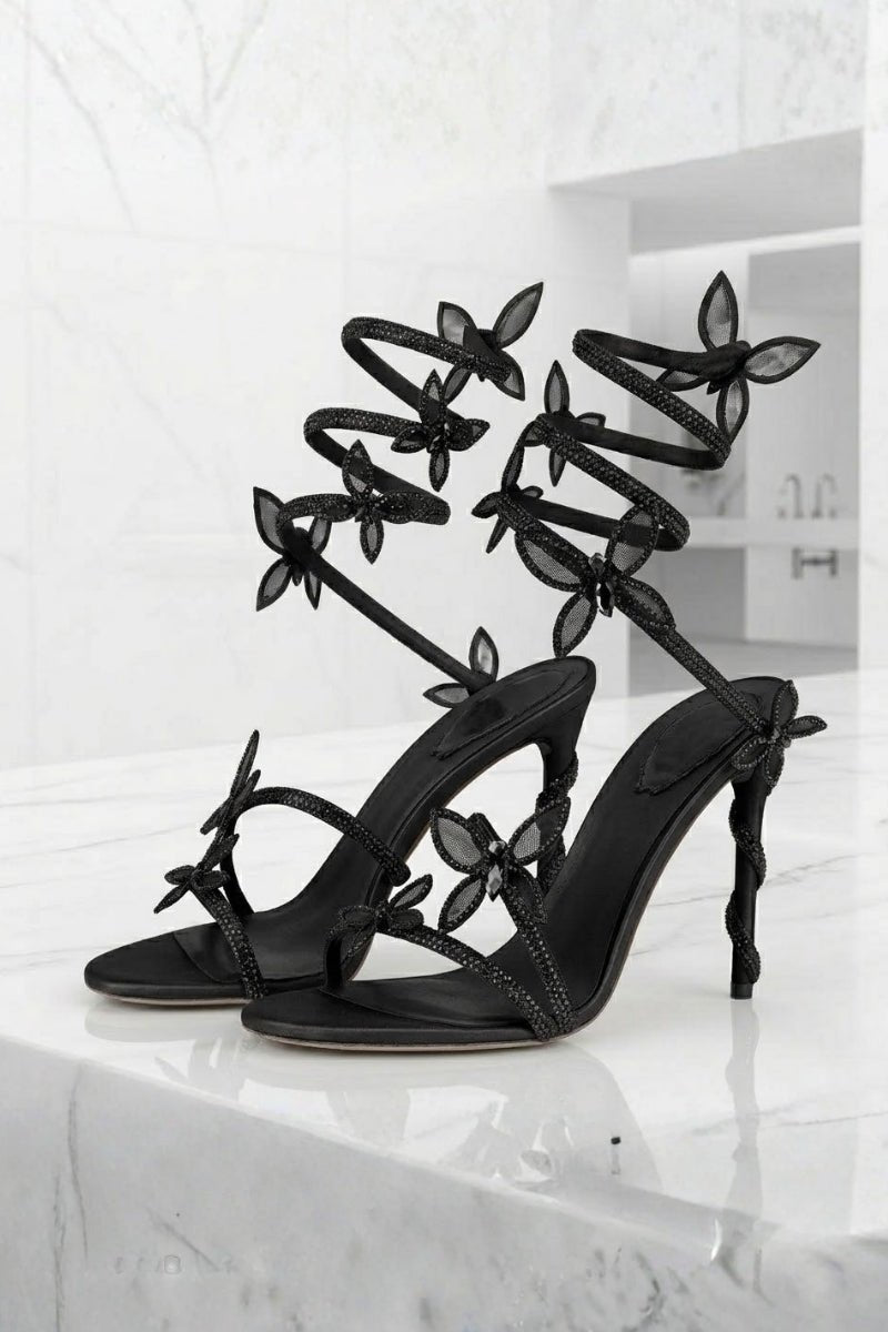 Women Strappy High Heel Sandals | Butterfly Lace Up Occasion Shoes-Women Shoes-Homefinn