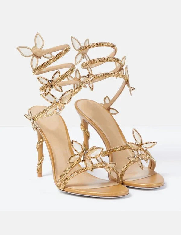 Women Strappy High Heel Sandals | Butterfly Lace Up Occasion Shoes-Women Shoes-Homefinn