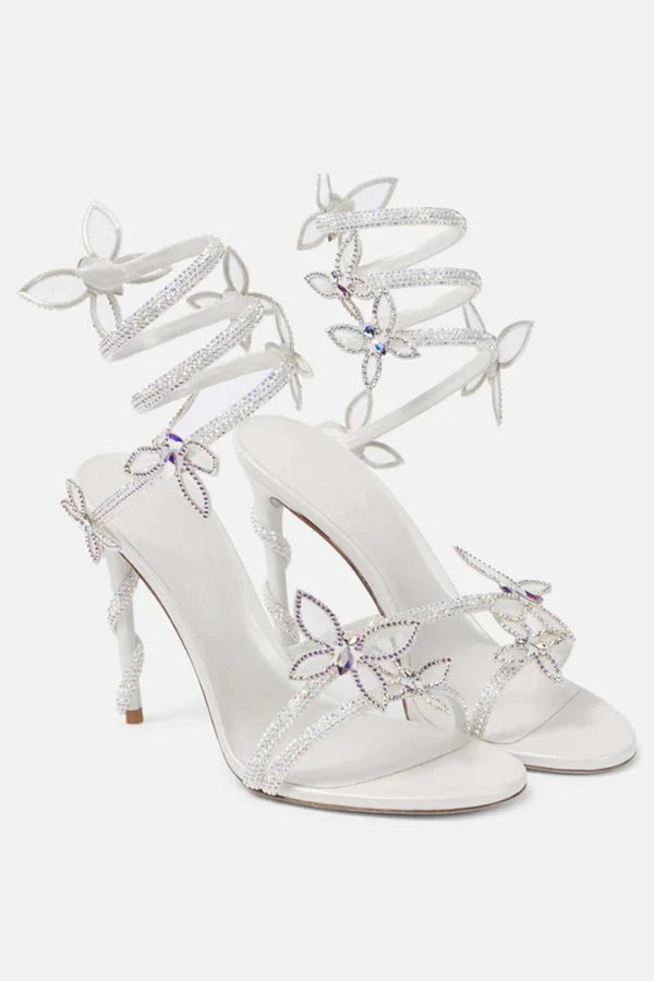 Women Strappy High Heel Sandals | Butterfly Lace Up Occasion Shoes-Women Shoes-Homefinn