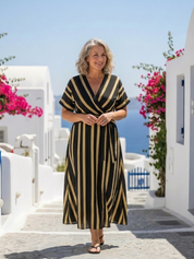 Women Striped Maxi Dress | Wrap V Neck Holiday Wear-Women Dress-Homefinn