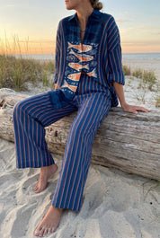 Women's Striped Two Piece Set | Fish Print Beach Holiday Wear