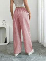 Women Striped Wide Leg Trousers | Drawstring Casual Pants-Women Pants-Homefinn