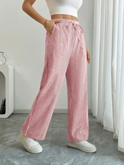 Women Striped Wide Leg Trousers | Drawstring Casual Pants-Women Pants-Homefinn