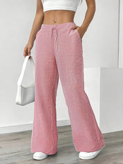 Women Striped Wide Leg Trousers | Drawstring Casual Pants-Women Pants-Homefinn