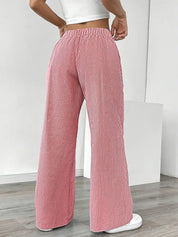 Women Striped Wide Leg Trousers | Drawstring Casual Pants-Women Pants-Homefinn