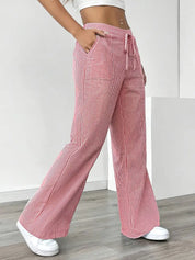 Women Striped Wide Leg Trousers | Drawstring Casual Pants-Women Pants-Homefinn