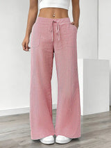 Women's Striped Wide Leg Trousers | Drawstring Casual Pants