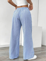 Women Striped Wide Leg Trousers | Drawstring Casual Pants-Women Pants-Homefinn