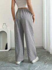 Women Striped Wide Leg Trousers | Drawstring Casual Pants-Women Pants-Homefinn