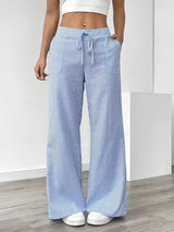 Women's Striped Wide Leg Trousers | Drawstring Casual Pants