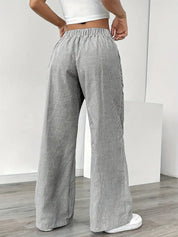 Women Striped Wide Leg Trousers | Drawstring Casual Pants-Women Pants-Homefinn