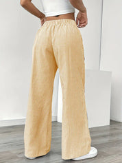 Women Striped Wide Leg Trousers | Drawstring Casual Pants-Women Pants-Homefinn