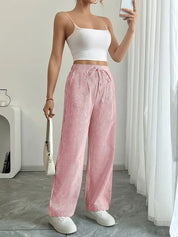 Women Striped Wide Leg Trousers | Drawstring Casual Pants-Women Pants-Homefinn