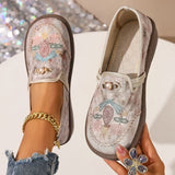 Women's Embroidered Floral Slip On Shoes | Rounded Toe Decorative Accent Everyday Wear