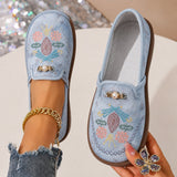 Women's Embroidered Floral Slip On Shoes | Rounded Toe Decorative Accent Everyday Wear
