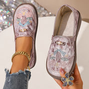 Amelia | Women's Embroidered Floral Loafers Pearl Detail - Image 3