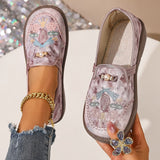 Women's Embroidered Floral Slip On Shoes | Rounded Toe Decorative Accent Everyday Wear