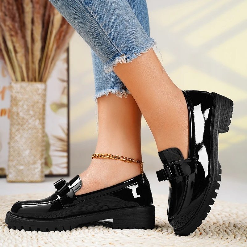 Women's Solid Loafers | Buckle Detail Rounded Toe Everyday Wear-Women Shoes-Homefinn